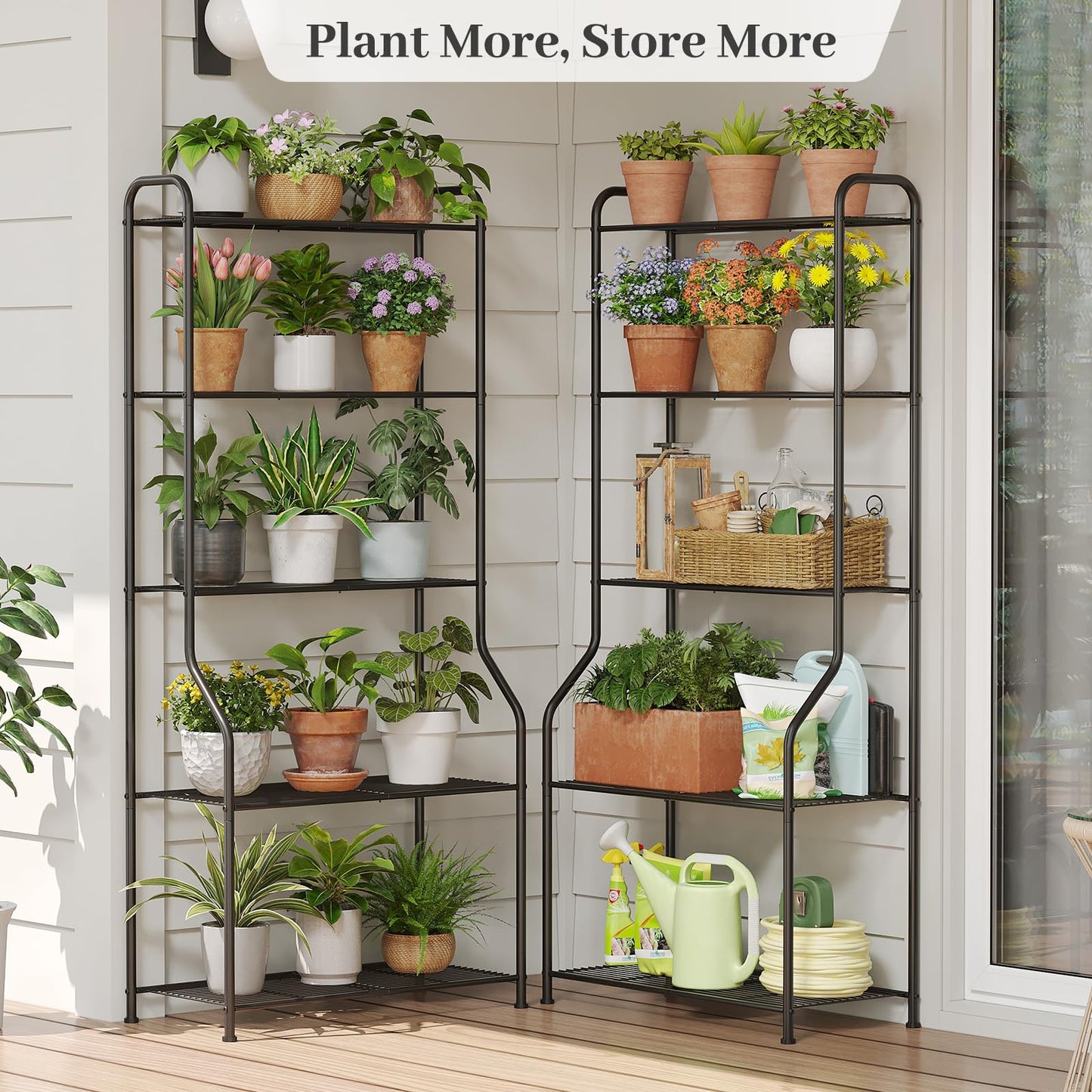 Kitsanery Plant Stand Indoor Outdoor for Multiple Plants, 5 Tier Tall Heavy Duty Metal Shelf, Large Flower Pot Holder Ladder for Garden, Patio, Living Room, Balcony, Black