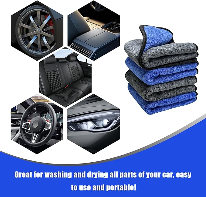 4PCS Microfiber Towels for Car, Scratch-Free Drying & Detailing Towel Wash