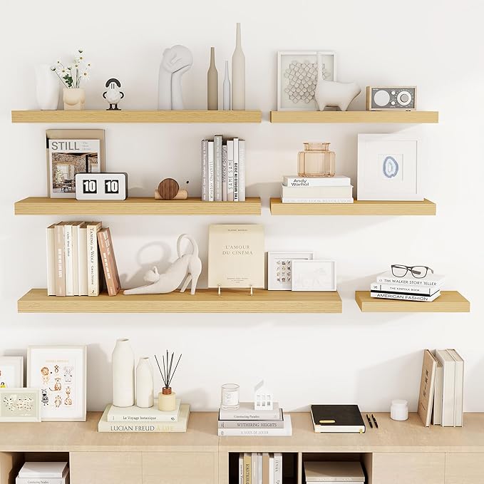 Acovy 55 Inch Floating Shelves, 3D Textured Wood Grain, Wooden Shelves