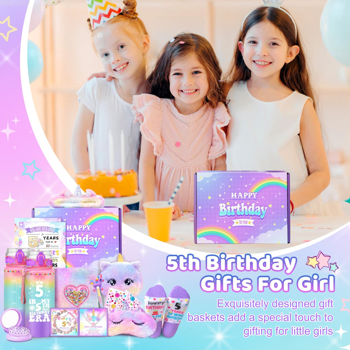 5 Year Old Girl Birthday Gift Ideas, Unicorn Gifts for Girls Age 5, Happy Birthday Gifts for Girls, Fun Decorations Girl Kids Toys Gift Basket for Daughter, Sister, Niece, Granddaughter Christmas
