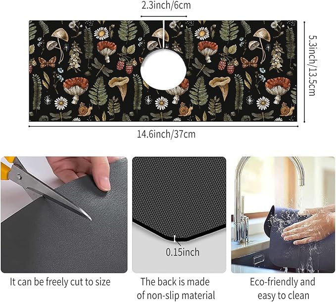 Absorbent Splash Guard Mat for Kitchen Sink, 15×5.5 Inch Cute Fast Drying Drip