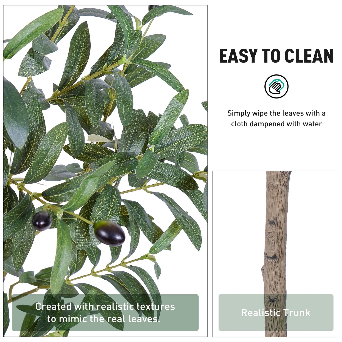 AQUGQ Olive Tree Artificial Indoor, 4ft Tall Silk Faux Olive Tree with White Planter, Artificial Plants with Natural Wood Trunk and Lifelike Fruits for Home Office Decor