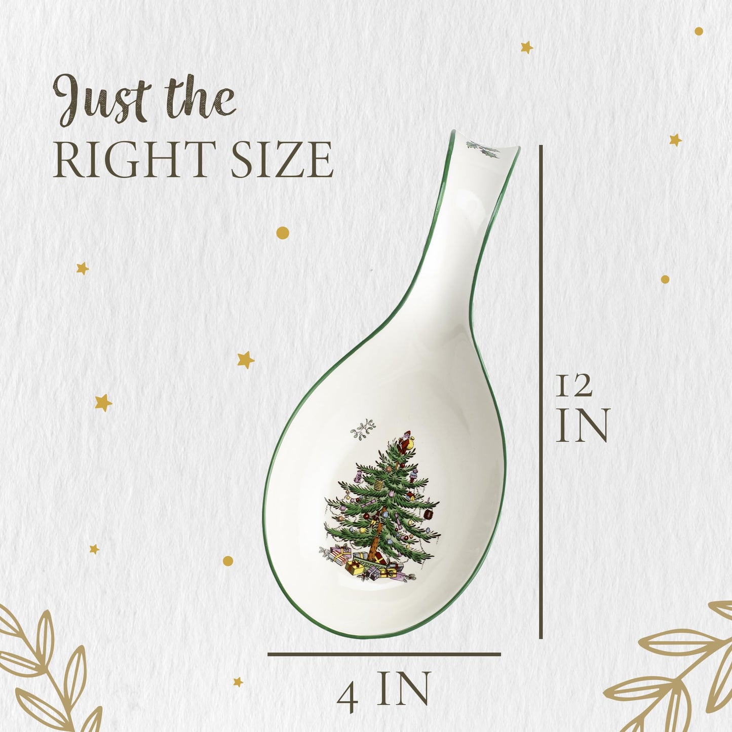 Spode Christmas Tree Spoon Rest, 12-Inch Festive Cooking Utensil Rest, Christmas Spatula & Ladle Holder for Kitchen Countertop, Fine Earthenware, Dishwasher Safe Holiday Kitchen Accessory