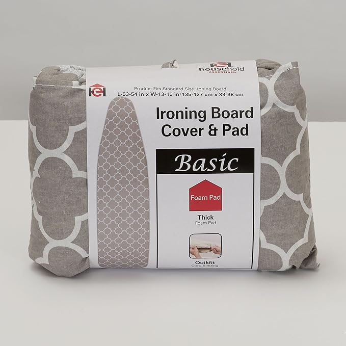 Household Essentials 80098 Ironing Board Cover | 100% Cotton | Gray Trellis