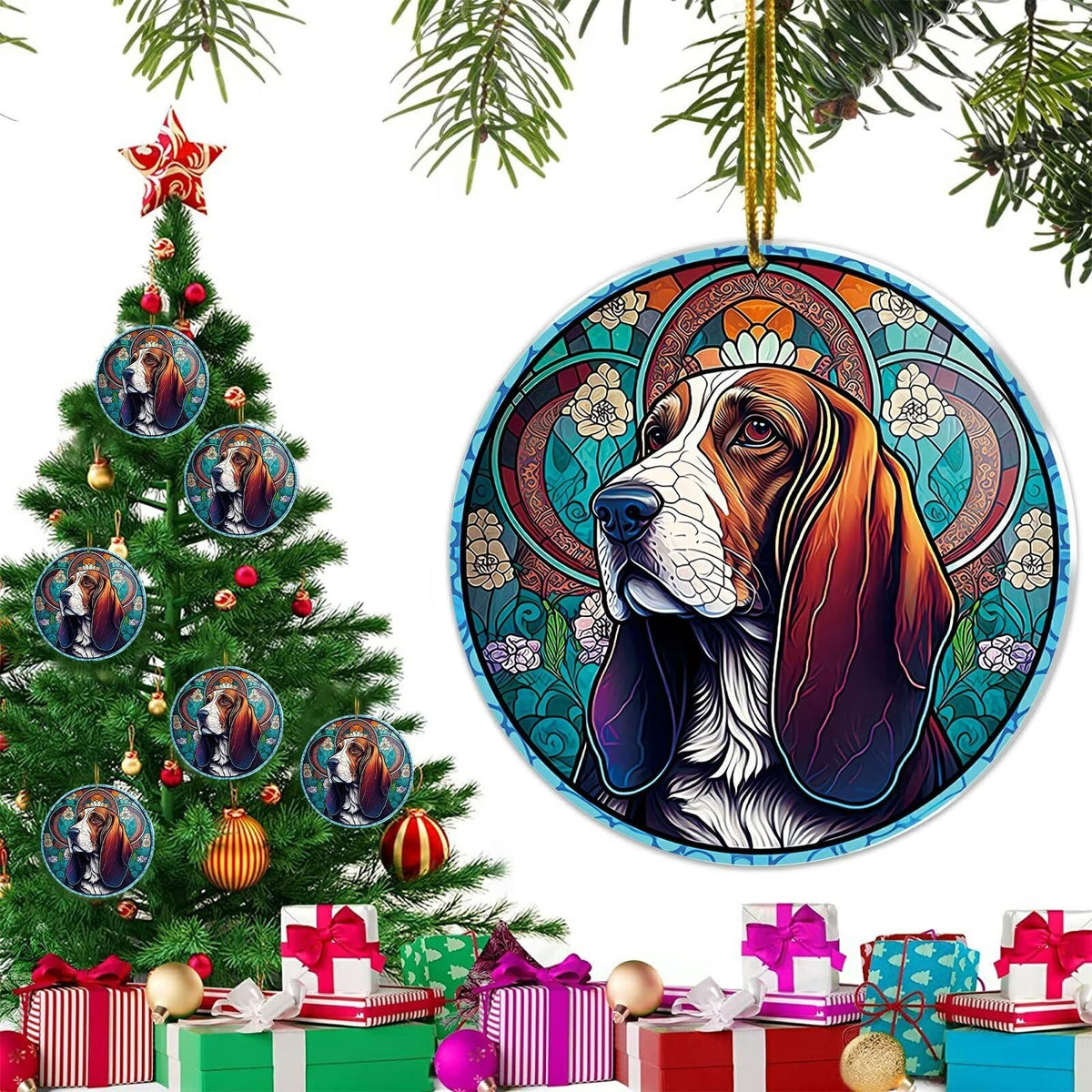 Basset Hound Christmas Ornament - Gifts for Dog Lovers, Christmas Tree Decoration, New Year Keepsake