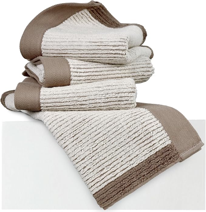 Cleanbear Hand Towels for Bathroom Set of 4, Jacquard Weaved Cotton Face Towels