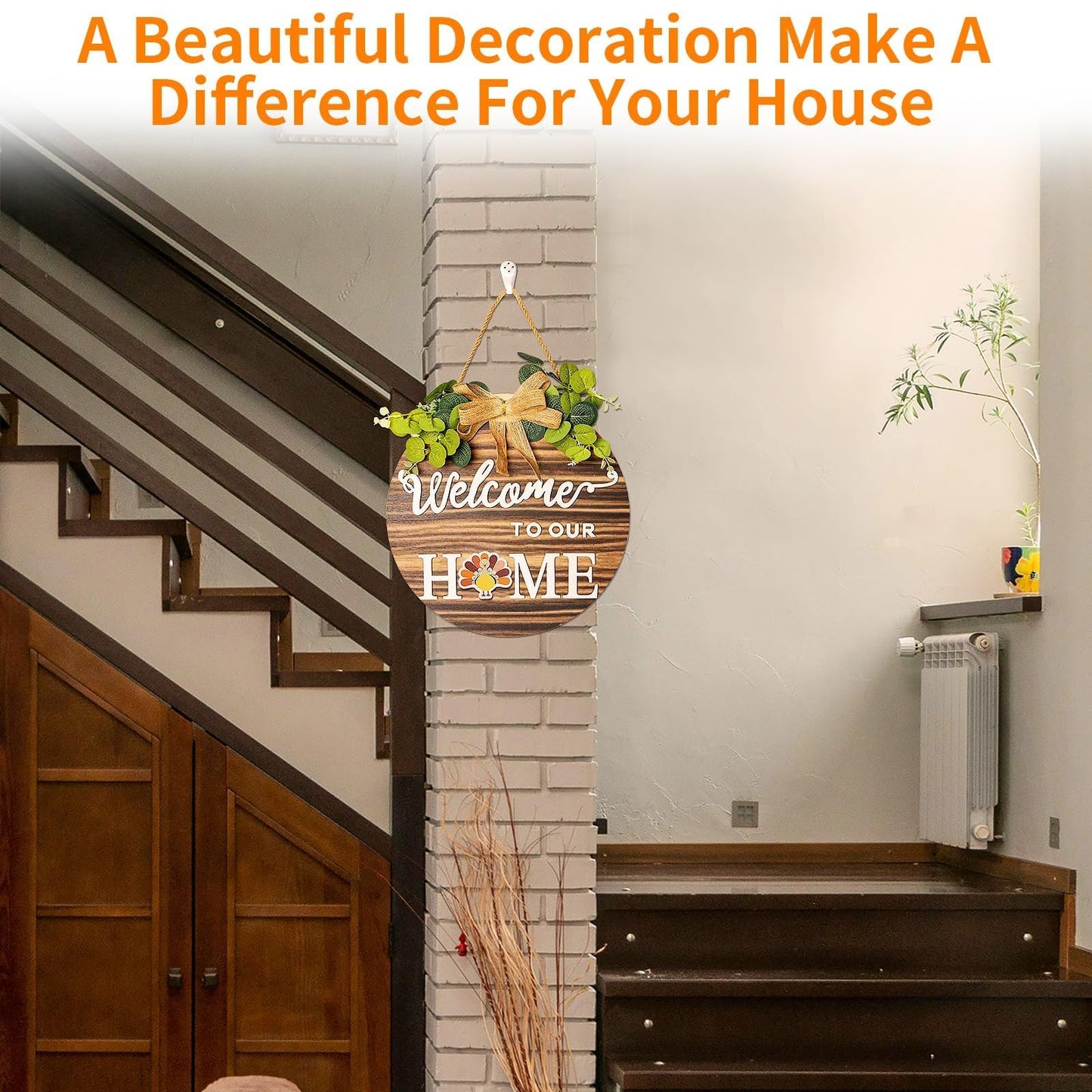 Welcome Sign For Front Door 3D Decor Interchangeable Seasonal Rustic Round Wooden Wreaths Wall Hanging Plaque Outdoor Farmhouse Porch for Spring Summer Fall All Seasons Holiday Halloween Christmas