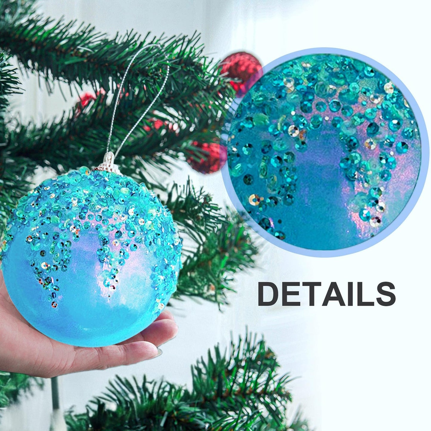 ZHANYIGY 4Pcs Christmas Balls Ornaments -Shatterproof Christmas Ball for Xmas Tree Decorations Hanging,Wedding Party Holiday Decorations Fantasy Blue Glitter Ball 4in x 4 Pack