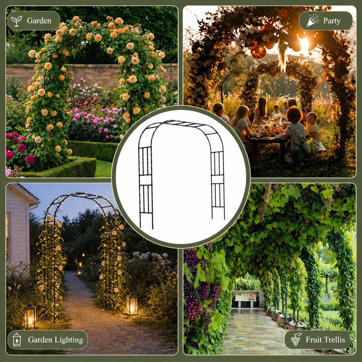 Carotex Garden Arch, 94.5’’x59.1’’ Arbor Trellis, Garden Arch Trellis for Climbing Plants Outdoor, Arbor for Flower, Climbing Vine Vegetable, Fruit and Lawn(Black)