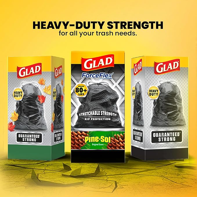 Glad Large 30 Gallon Trash Bags, Pine-Sol Heavy Duty Garbage Bags, Forceflex