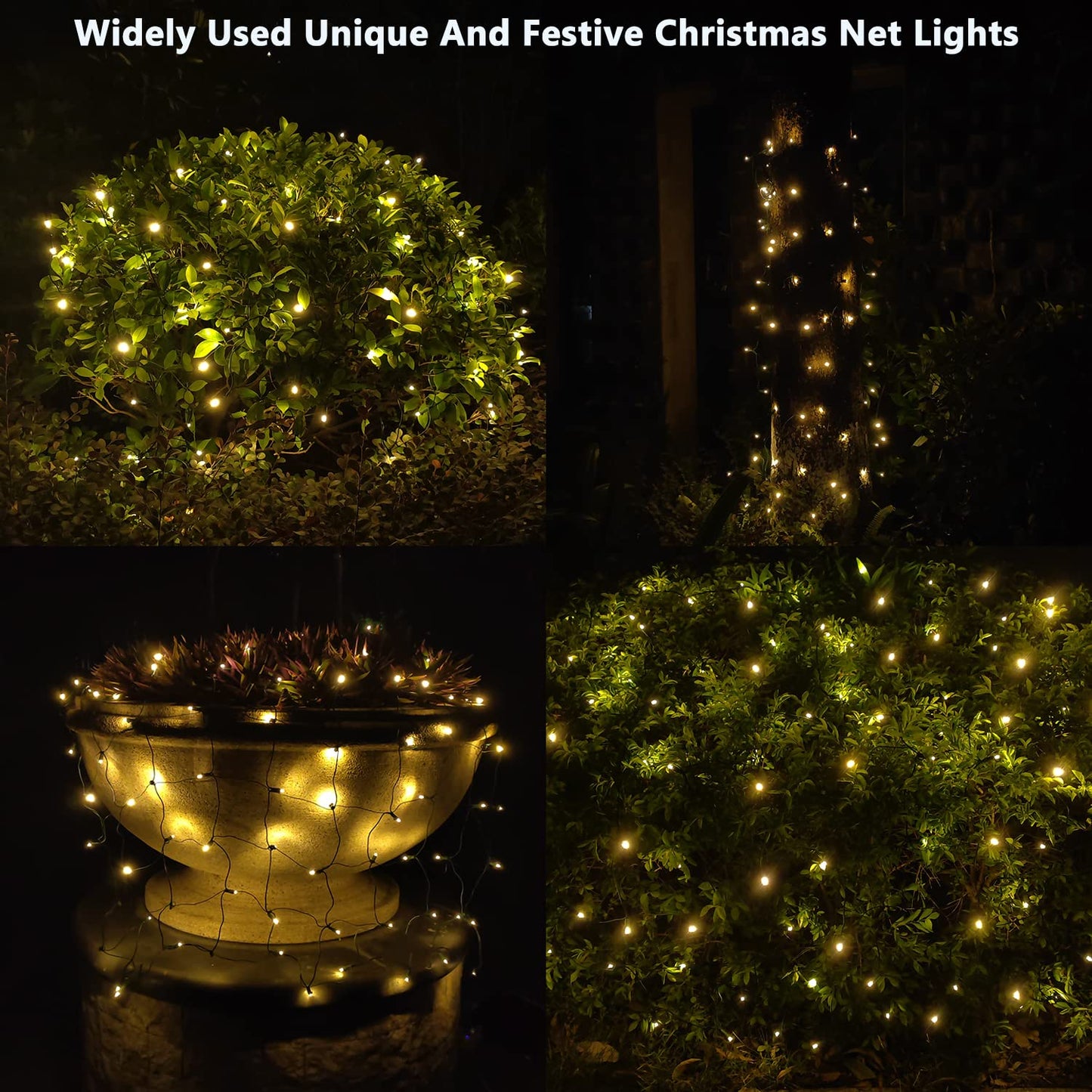 100 LED Christmas Lights 5 ftx5ft Christmas Net Lights Outdoor Indoor Mesh Christmas Decorations Lights string,Perfect for Bushes or Trees, Green Wire(Warm White)