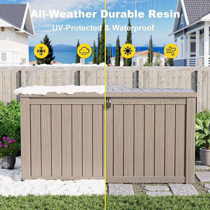 DRATO 180 Gallon Outdoor Storage Box, Large Waterproof Deck Box, Lockable Resin Storage Container with Reinforced Support for Patio Cushions, Garden Tools, UV-Resistant Outdoor Chest(Gray,180 Gallon)