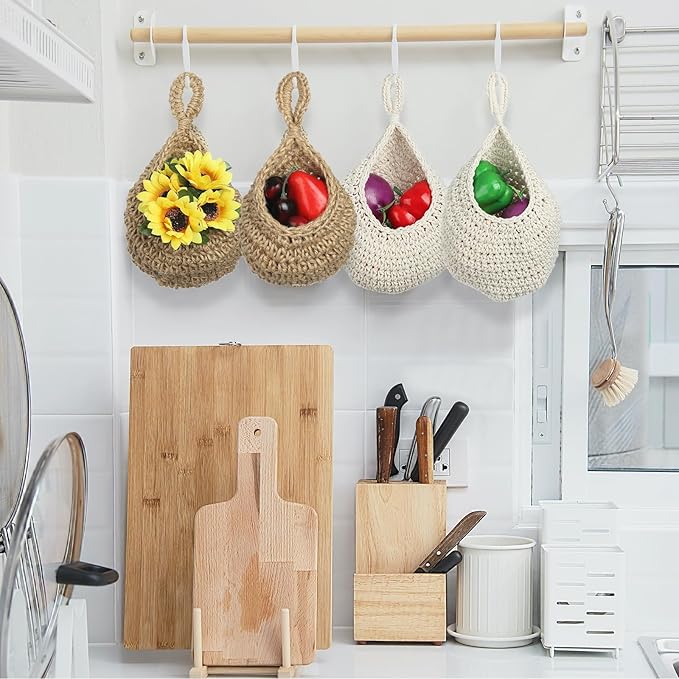 PATIKIL Hanging Fruit Baskets for Kitchen, Medium Size Teardrop Home Decor