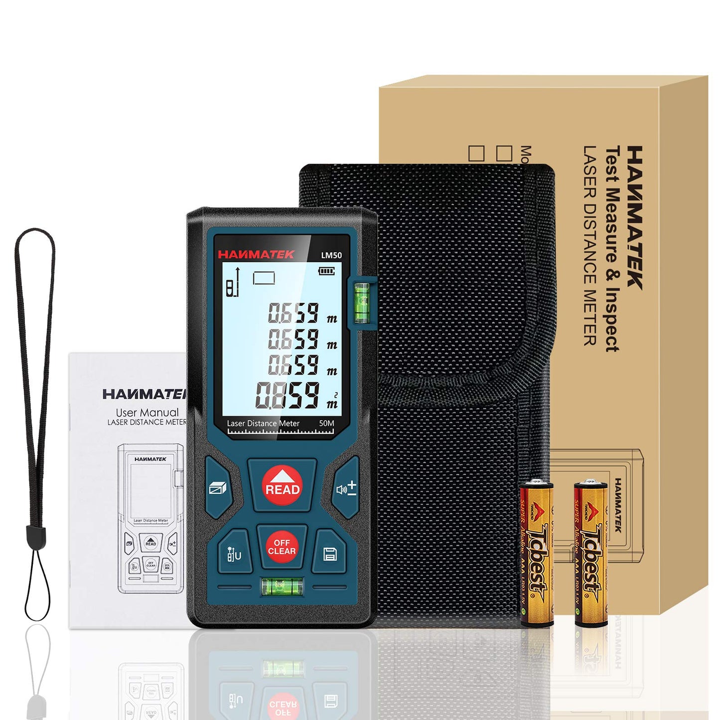 165ft/50m Laser Measure Ft/in/M Switching LM50 Laser Measurement Tool Devices with 2 Bubble Levels Distance Meter,Large Backlit LCD