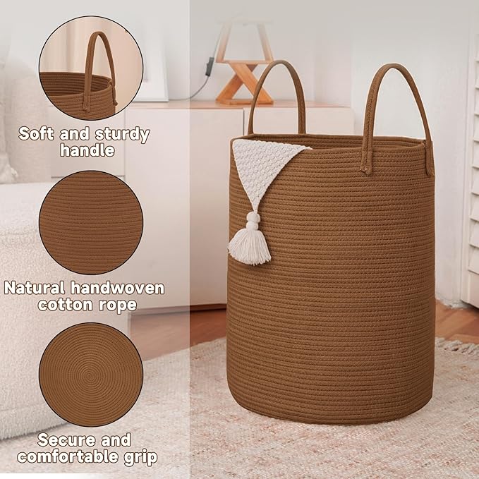 Large Woven Laundry Basket Hamper, 100L Cotton Rope Storage Bin