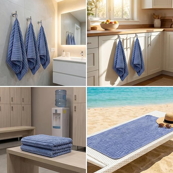 4PCS Blue Microfiber Hand Towels