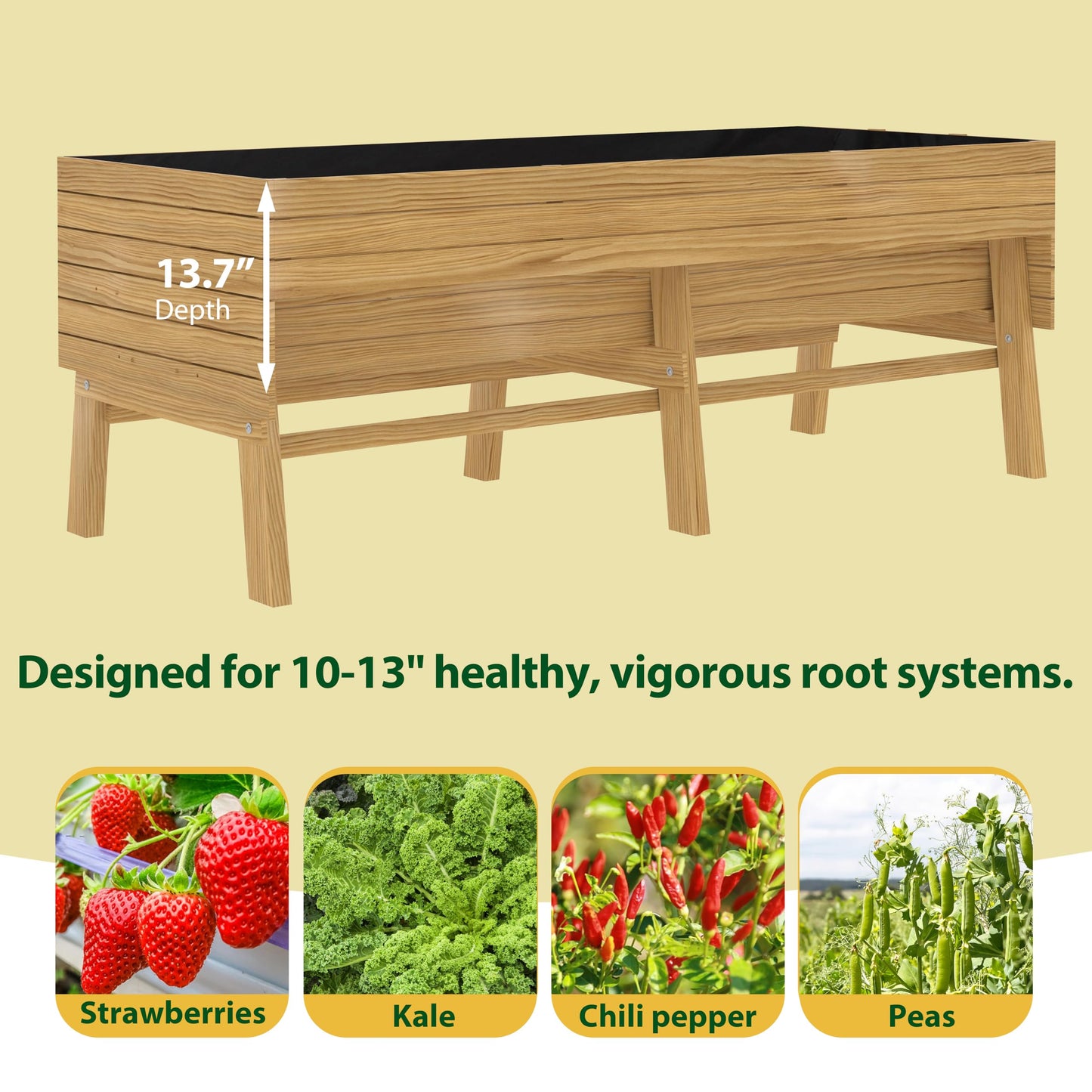 MUPATER Outdoor 6x3x2FT Cedar Raised Garden Bed for Vegetables with 6 Legs, 837lbs Large Elevated Garden Planter Box with Liner Design for Herbs and Flower, Natural