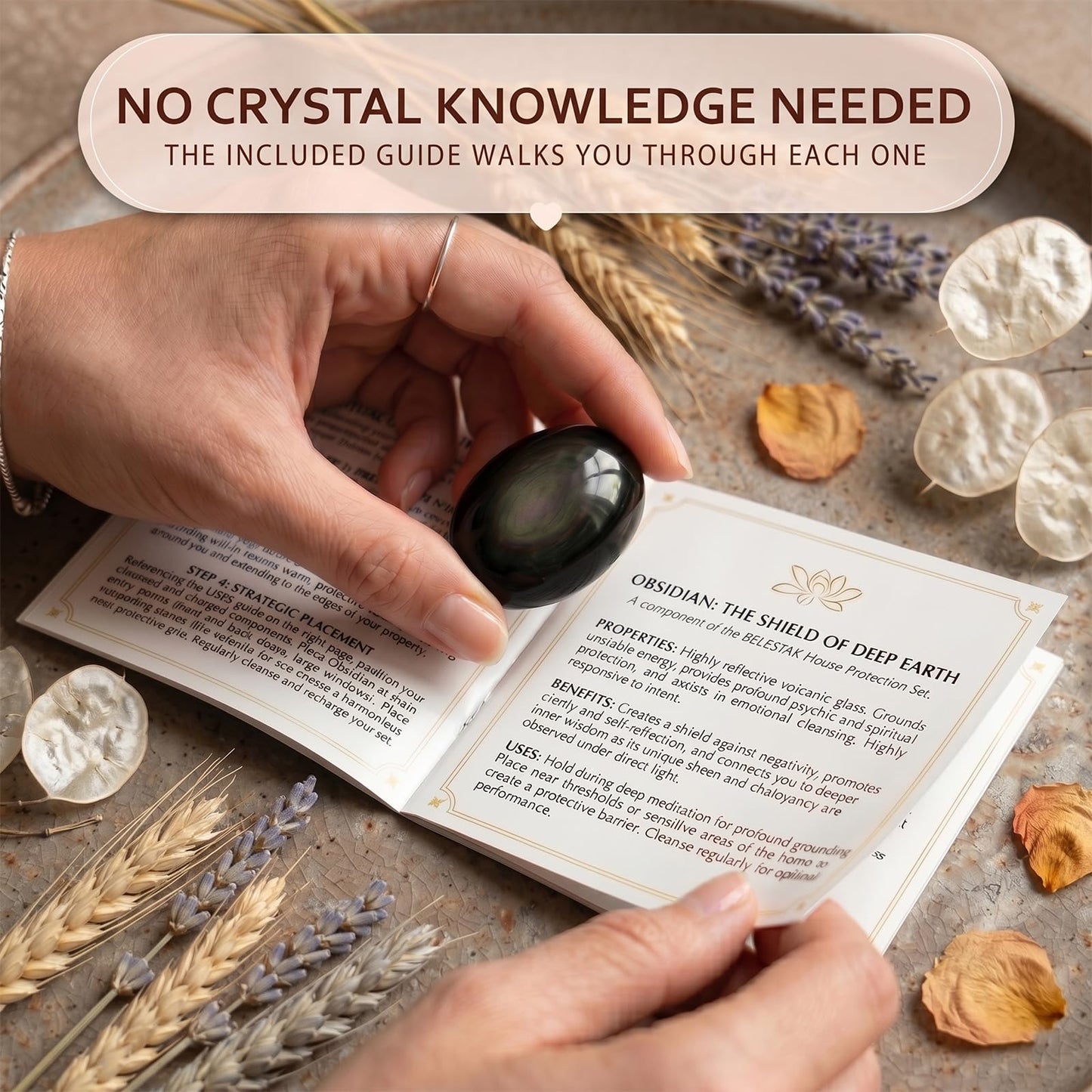 Protection Crystal Set - 6 Healing Stones for Spiritual Defense & Energy Cleansing - Includes Blessing Card, Elegant Box & Bag
