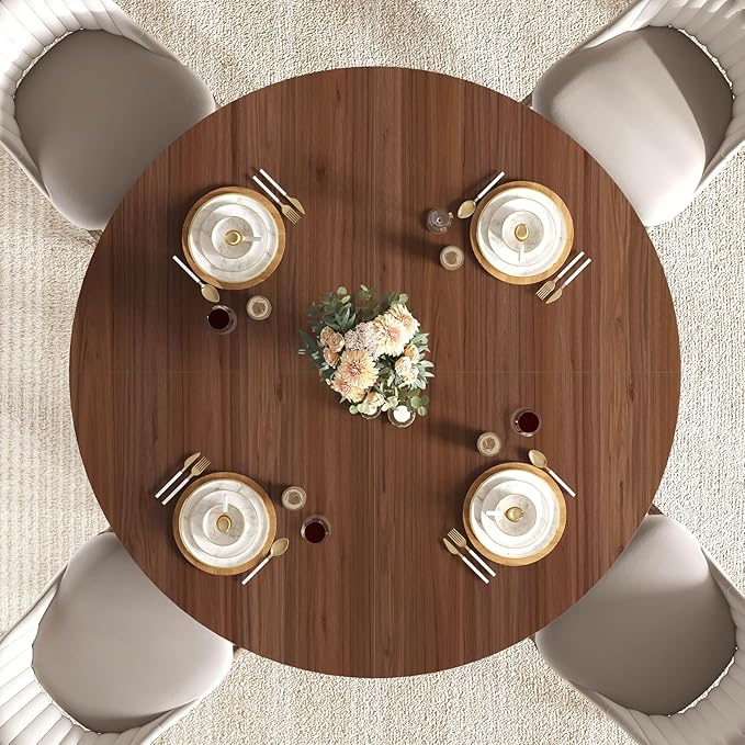IBF Walnut Round Dining Table, Modern Wood Dinner Tables, Round Kitchen Table