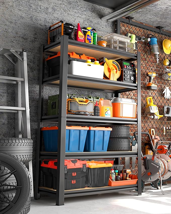 Set of 5 Garage Shelving Heavy Duty Storage Shelves, Metal Adjustable Shelving Unit, Utility Garage Organizer Shelf for Basement, Pantry, Kitchen, Warehouse,15.7" D x 35.4" W x 71.2" H