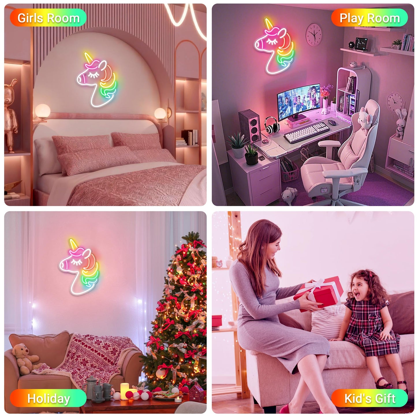 Kavaas Neon Unicorn Sign 13.8" x 10.7", LED Unicorn Neon Lights for Girls Room Office Dorms - Best Gifts for Birthday, Christmas, Unicorn Lovers, Kids