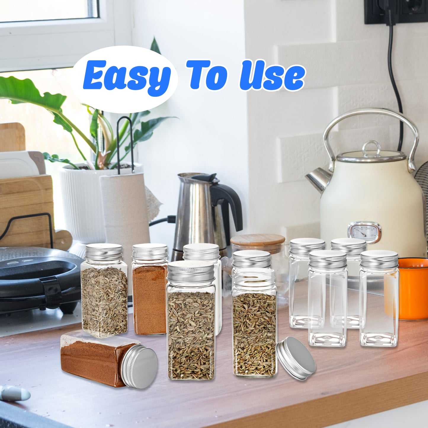 36 Pack 3.4 oz Plastic Spice Bottles with Stainless Steel Top Plastic Spice Jars Empty Square Seasoning Containers with Shaker Lids for Kitchen Storage