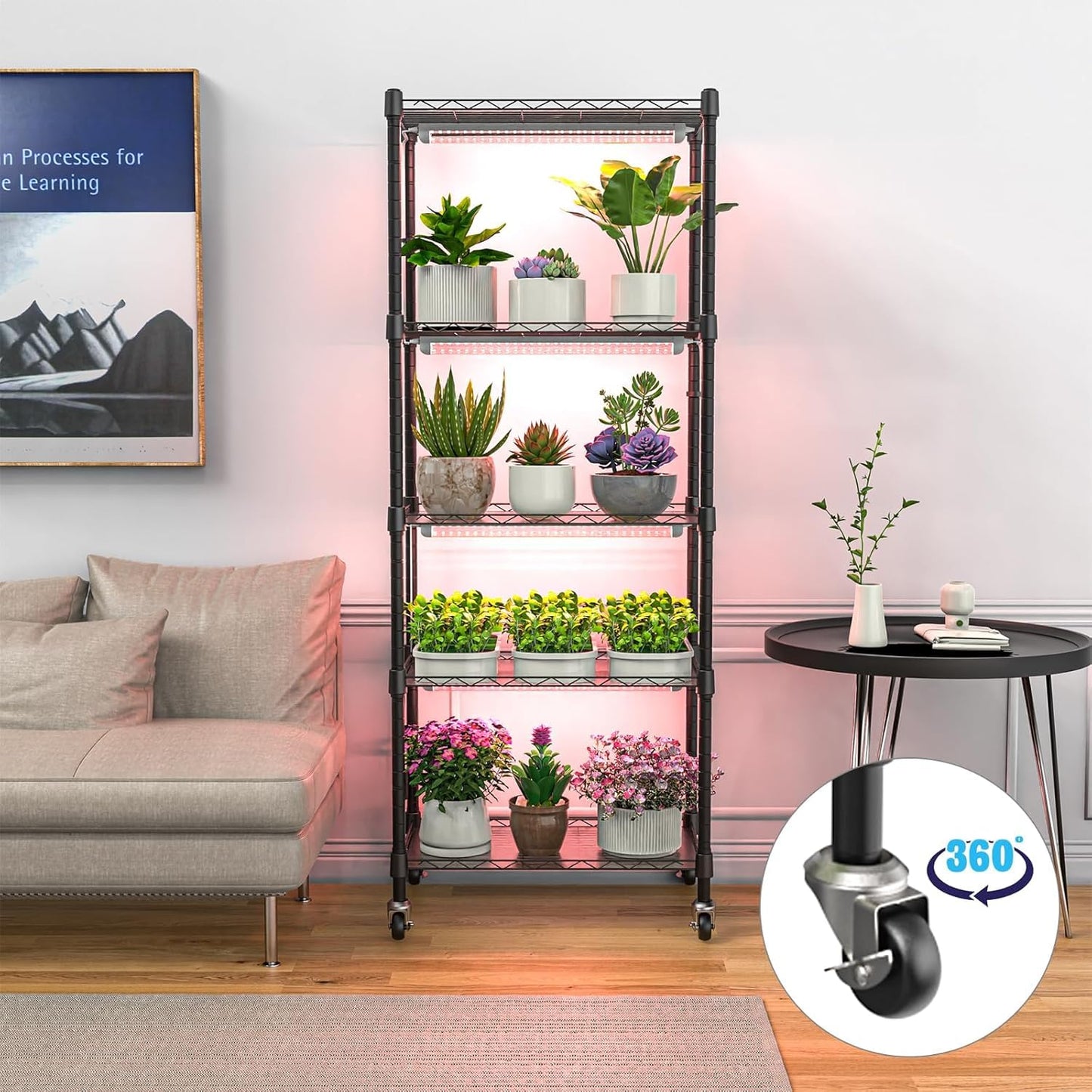 sagrynfp Indoor Greenhouse with Grow Light, 5 Tier 23.2" L×13.3" W×61.3" H Indoor Green House, with 96W Full Spectrum Growing Lamps,Metal Indoor Greenhouse for Seed Starting