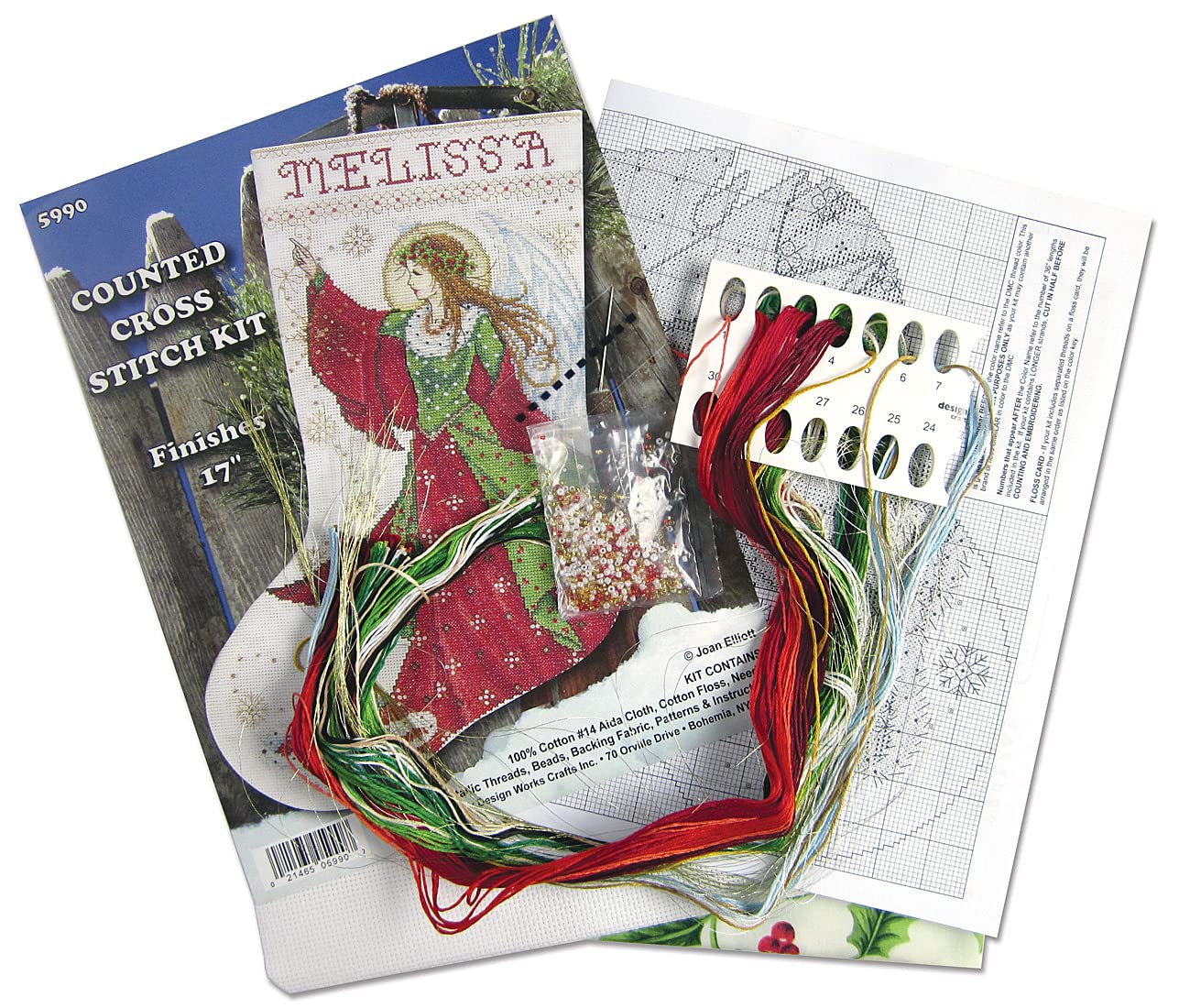 Tobin DW5990 14 Count Angel of Joy Stocking Counted Cross Stitch Kit, 17-Inch Long,Multiple