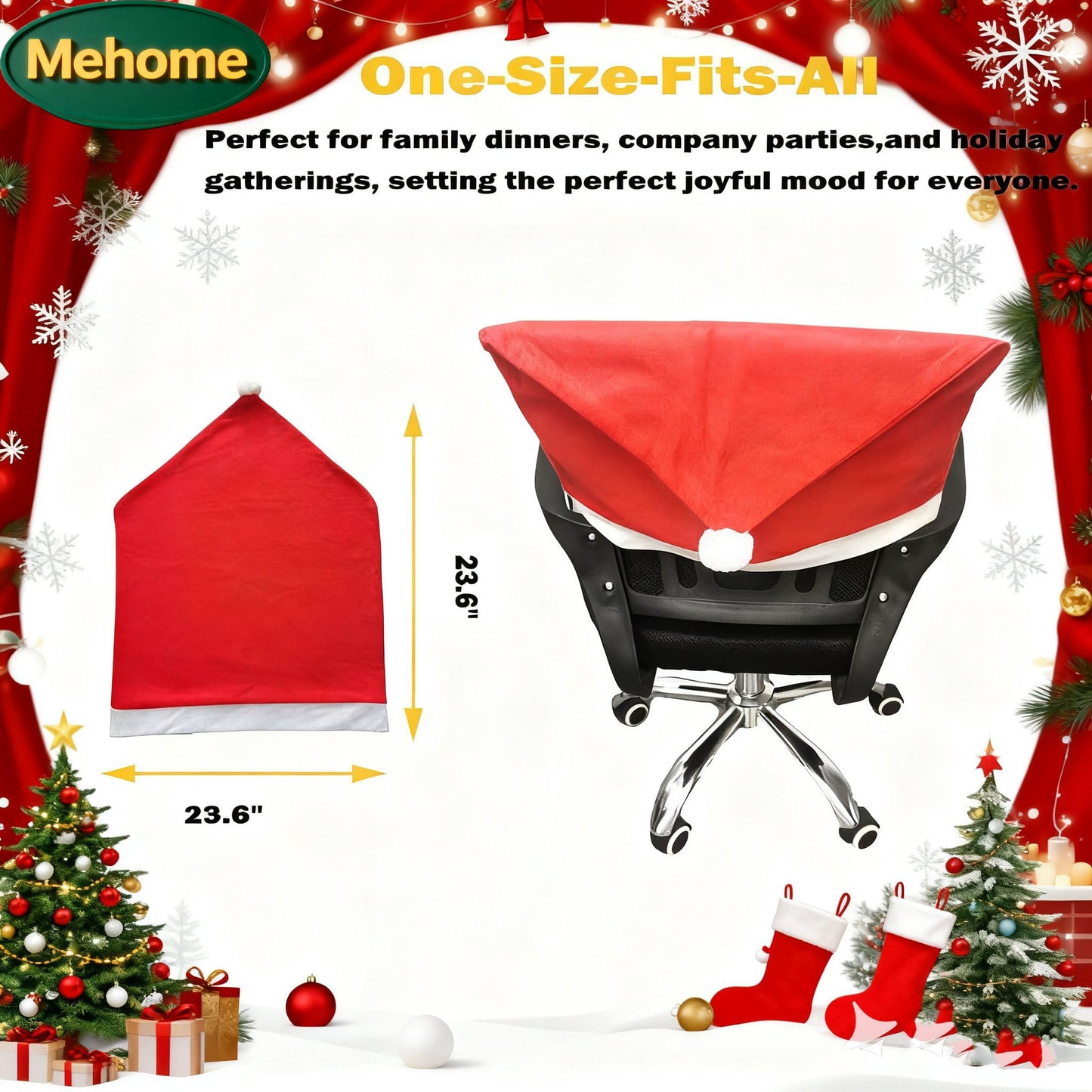 Mehome Santa Chair Covers Xmas Santa red hat Dining Chair Slipcovers Back Covers Christmas Chair Covers Set of 8 Slipcovers for Christmas Party Festive Decoration