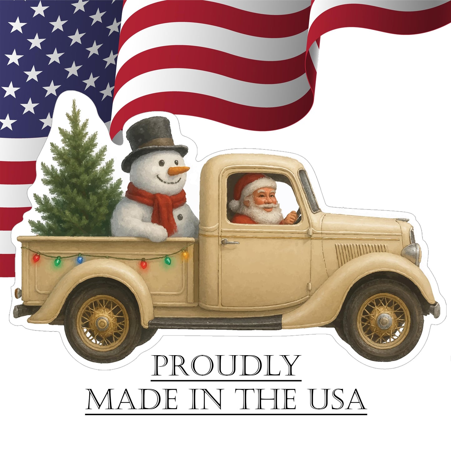 White Truck Christmas Santa Claus Classic Yard Sign for Home Decor and Lawn Decoration With Stakes, Green Merry Christmas Sign Presents