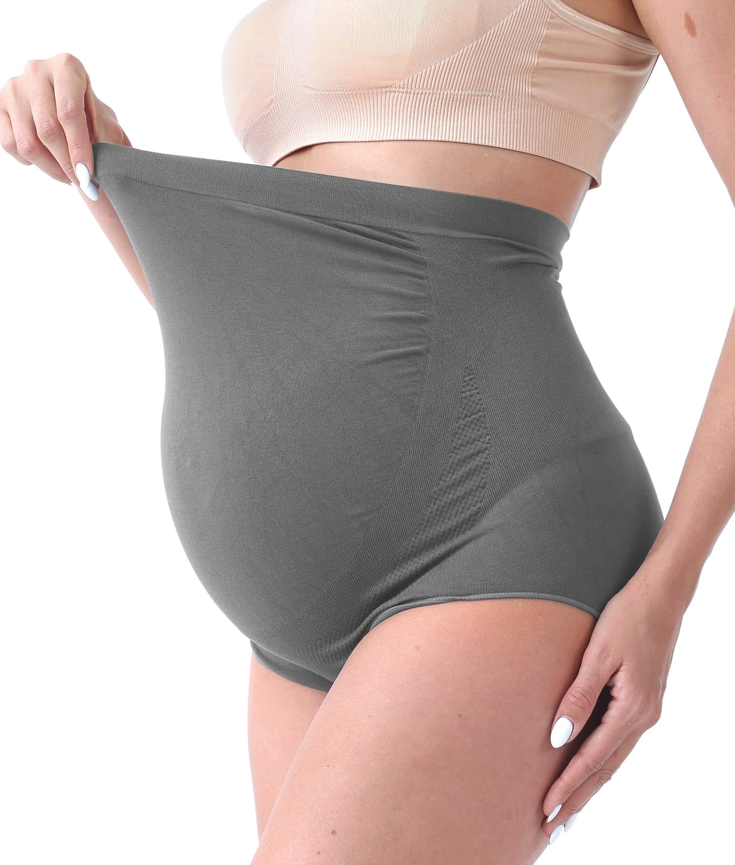 SUNNYBUY Women's Maternity High Waist Underwear Pregnancy Seamless Soft Hipster Panties Over Bump (2Black 2DGrey-4pk XL)