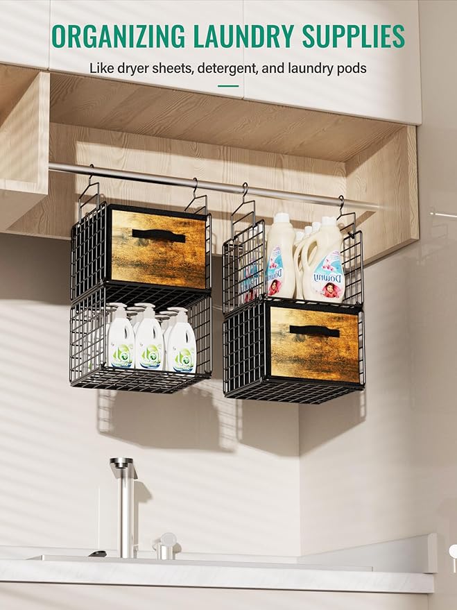 Hanging Closet Organizer with Drawers, 4 Tier Metal Closet Organizers and