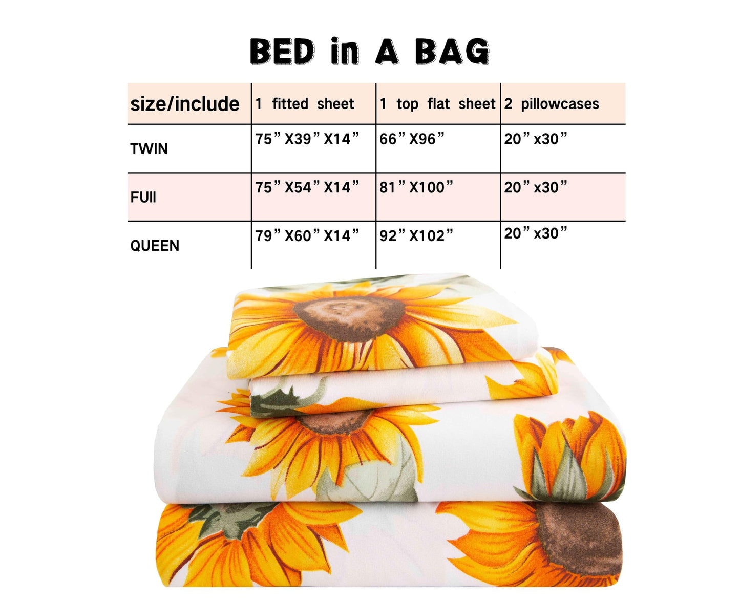 SDY Sunflower Sheets Queen,4 Pieces Floral Sheet Set,Deep Pocket Sheet for Girls,Boys and Kids.Bed in A Bag with 1 Fittedsheet+ 1 Top FlatSheet + 2 Pillowcases