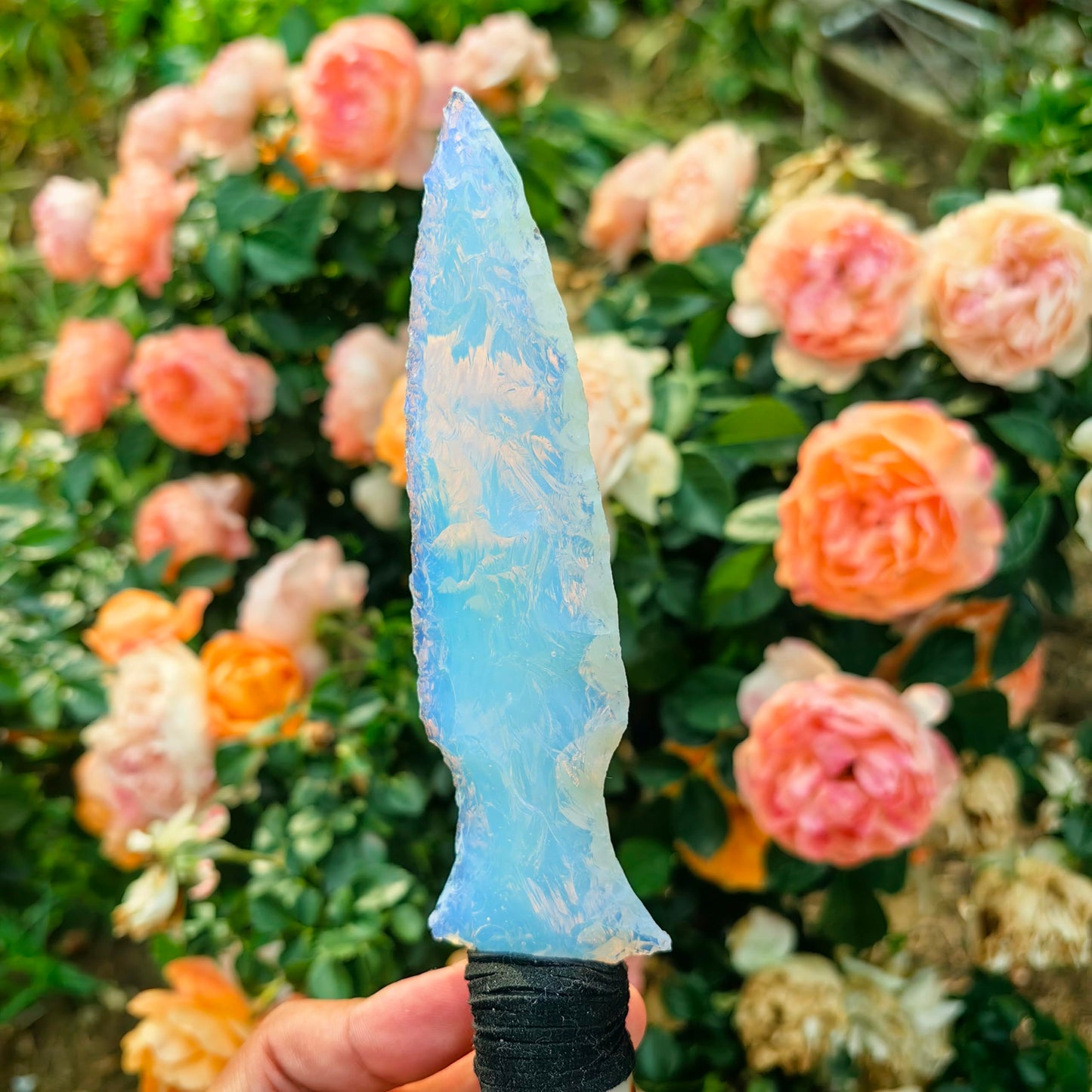 Handmade Opal Obsidian Crystal Arrowhead Knife | Healing Stone for Chakra Balancing | Spiritual Tool, Meditation Gift, Natural Gemstone Decor (Opal Arrow knife2)
