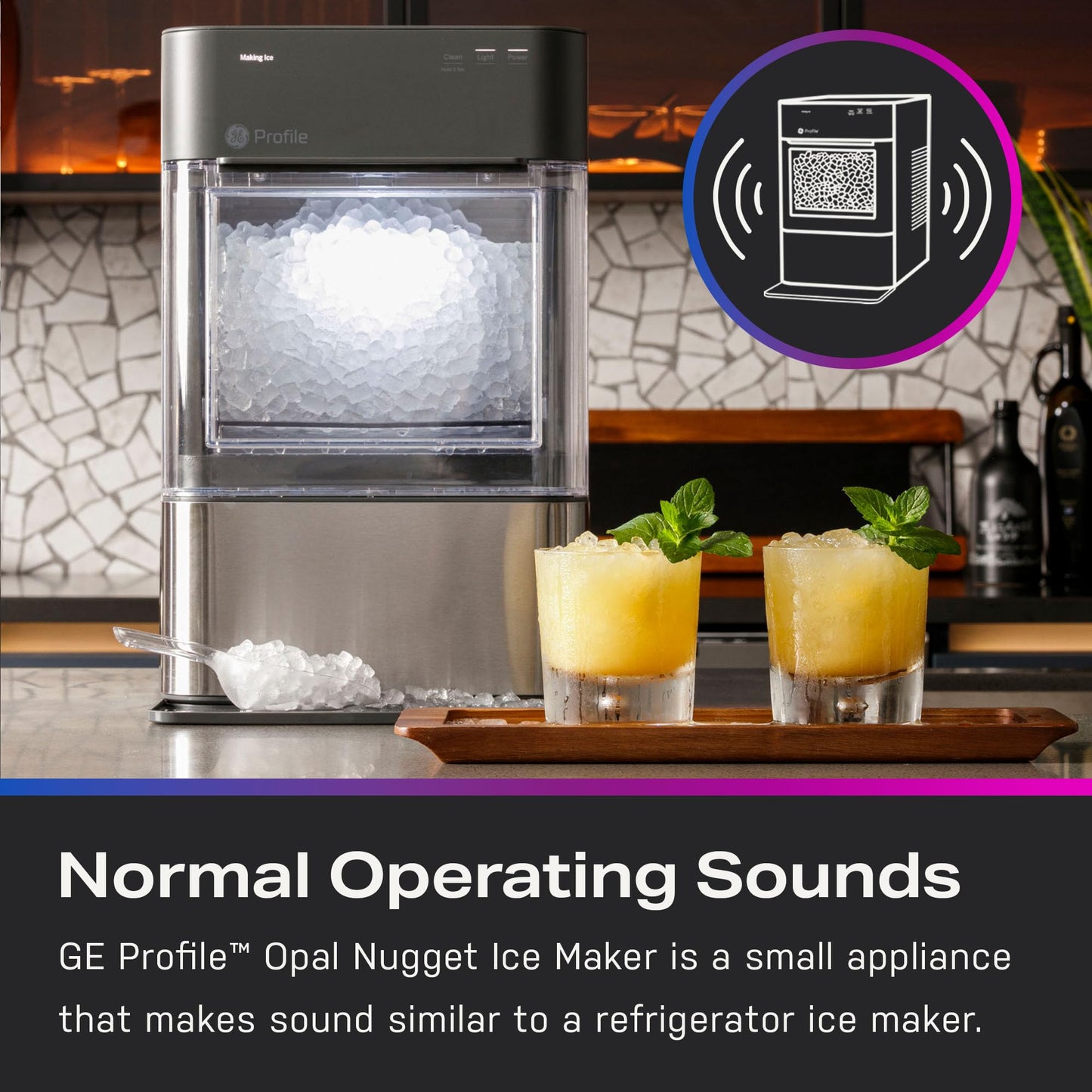 GE Profile Opal 2.0, Chewable Crunchable Countertop Nugget Ice Maker, Scoop included, 38 lbs in 24 hours, Pellet Ice Machine with WiFi & Smart Connected, Stainless Steel