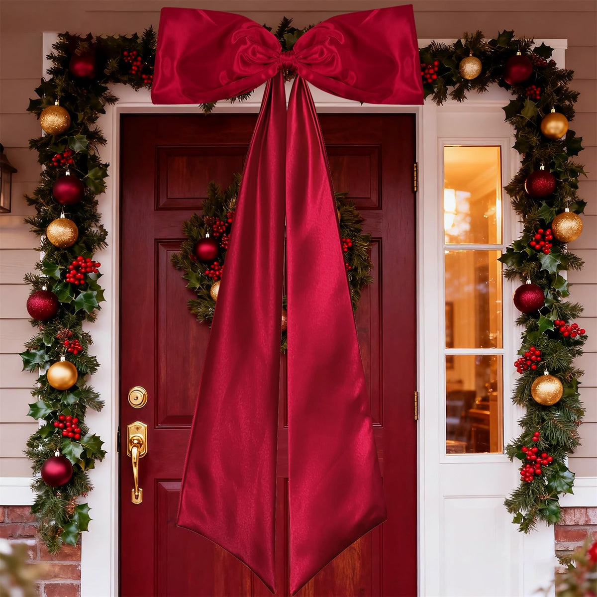 Large Christmas Bows for Tree - 18 x 49 Inches Giant Bows Christmas Tree Topper Decorations Big Satin Ribbon Bow for Tree Topper Wreath Wall Backdrop Holiday Birthday Party Decor
