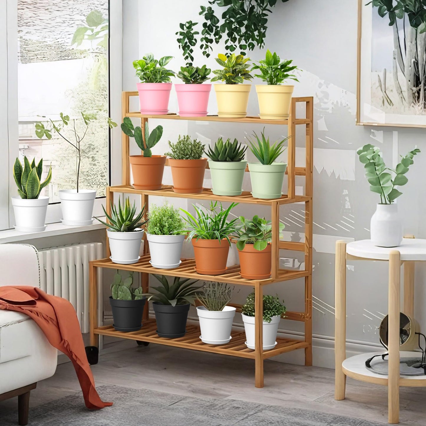 SwinDuck 20 Pack 6 Inch Plant Pots with Drainage and Saucers, White Plastic Flower Pots for Indoor and Outdoor Plants, Stackable Nursery Planters for Houseplants and Herbs, White