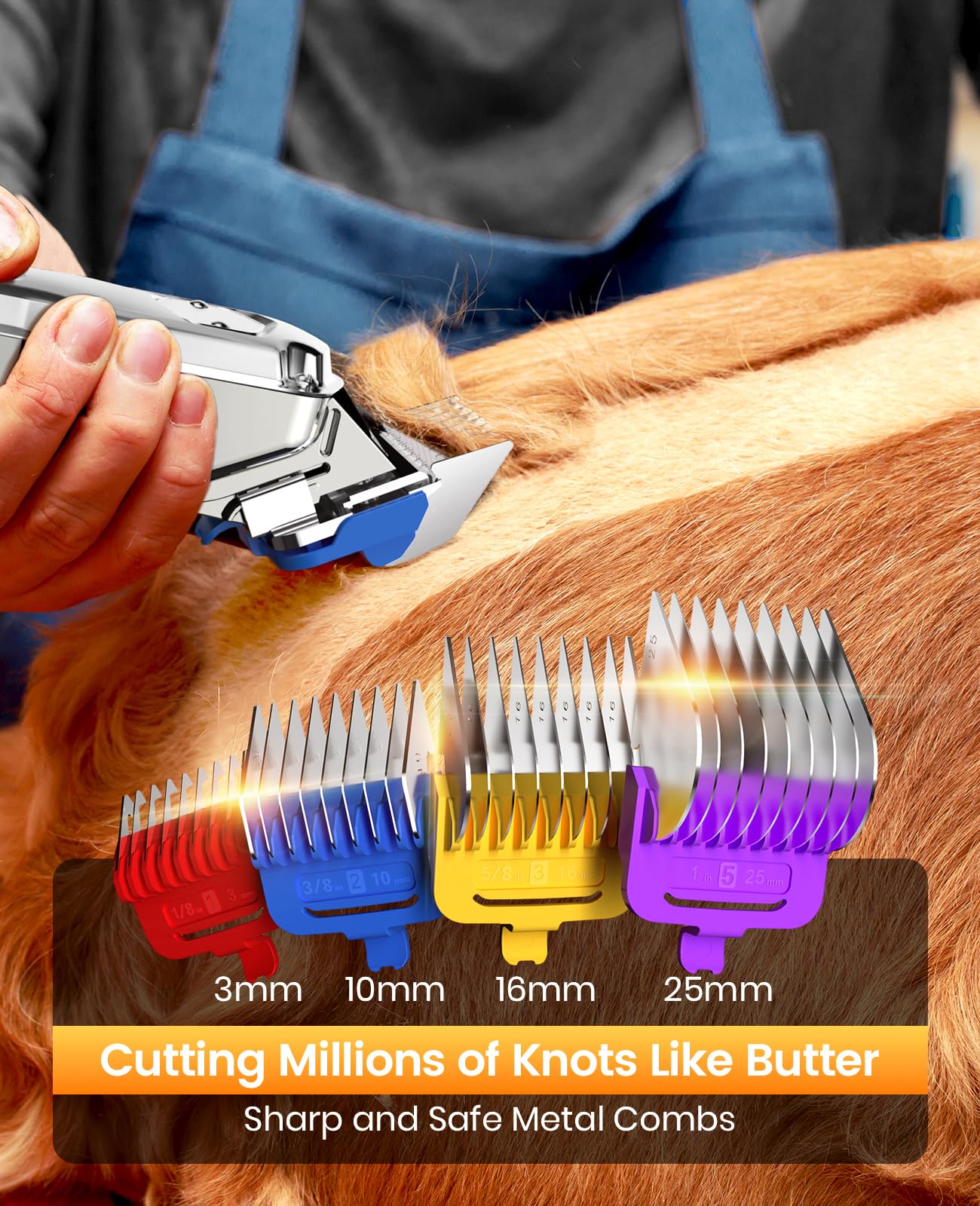 oneisall Cordless Dog Clippers - Rechargeable Grooming Kit with Metal Combs, Low Noise Heavy-Duty for Thick/Curly/Fine/Wavy Hair
