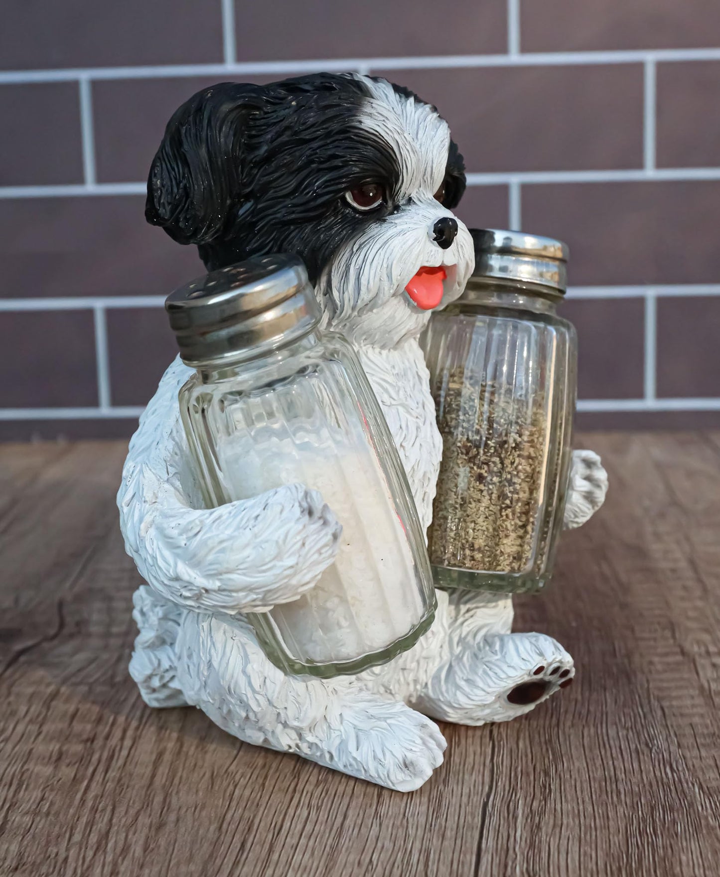 Ebros Gift Realistic Adorable Hugging Pooch Shih Tzu Mini Toy Breed Dog Decorative Glass Salt Pepper Shakers Holder Resin Figurine 6"Tall Animal Pet Pal Kitchen Helper Spice Organizer Accent Statue
