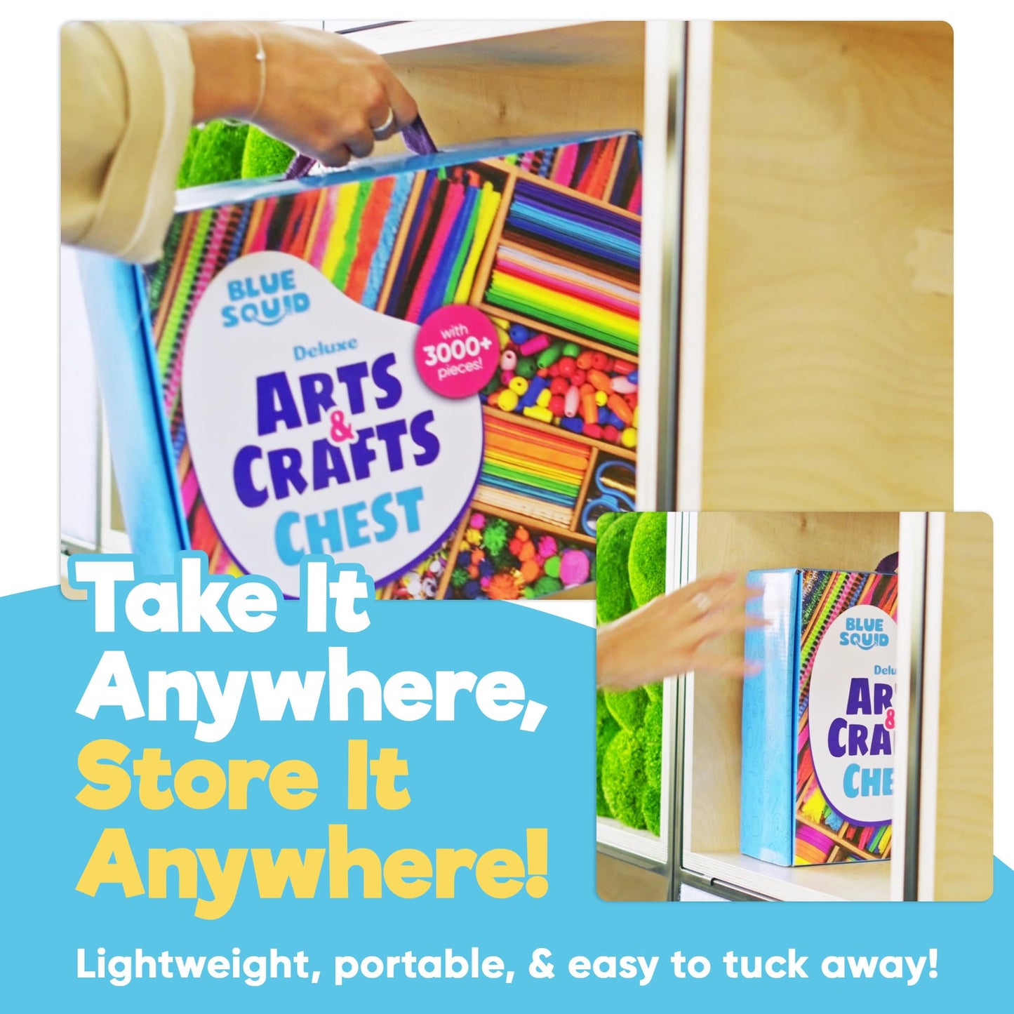 Blue Squid 3000+ pcs Arts and Crafts Supplies for Kids | Craft Kit Box for Kids Age 4-5, 4-8, 6-8, 8-12 | Craft Supplies & Materials Crafts Set Toys Art Box Gifts for Girls Boys Bulk Art Kit
