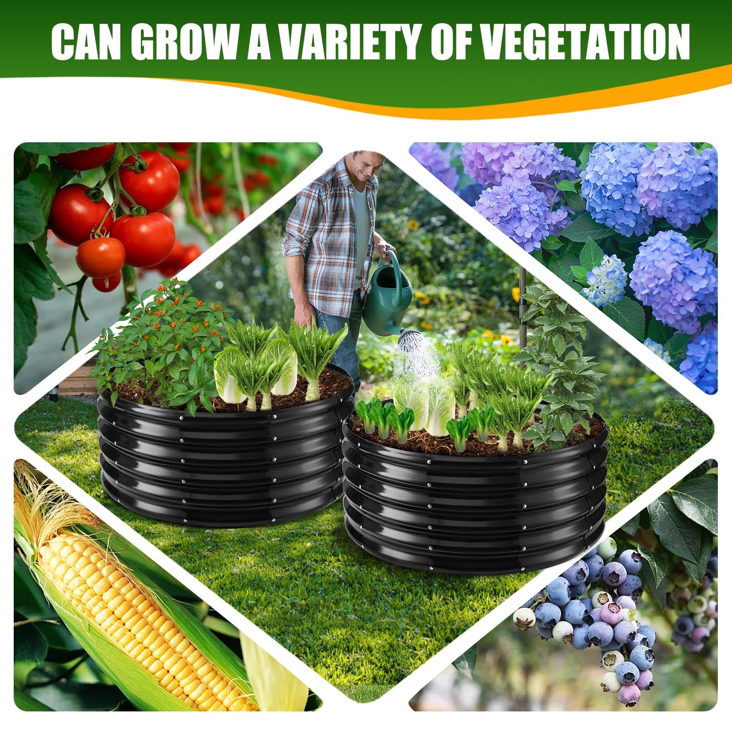TBMLC 17" Tall Elevated Round Metal Rised Garden Bed- 3.3'x3.3' in Size and 0.8MM Thick Durable Planter Box for Vegetables Flowers Succulent at Patio/Garden Outdoor (Black, 3.3FT Diameter)