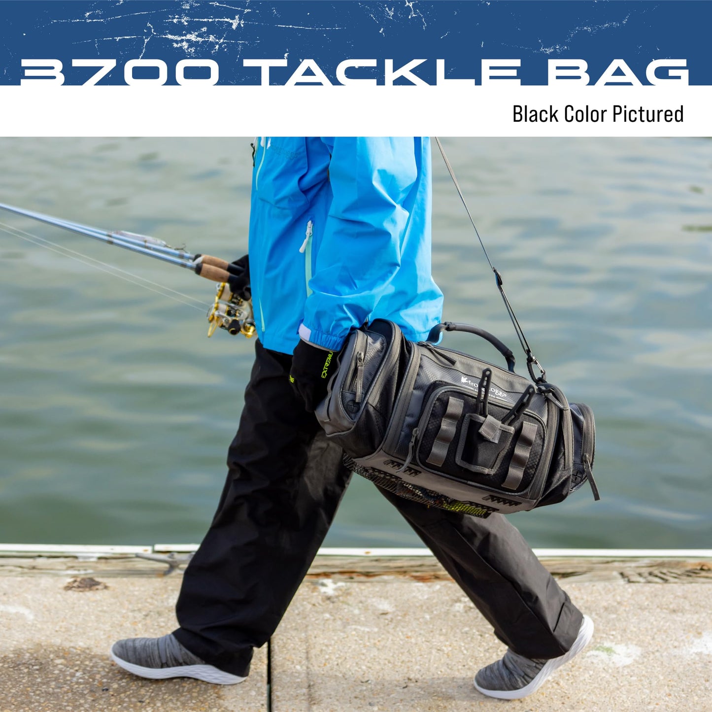 FROGG TOGGS Heavy Duty Fishing Tackle Duffle Bag, Includes Bait Trays, Black, 3700