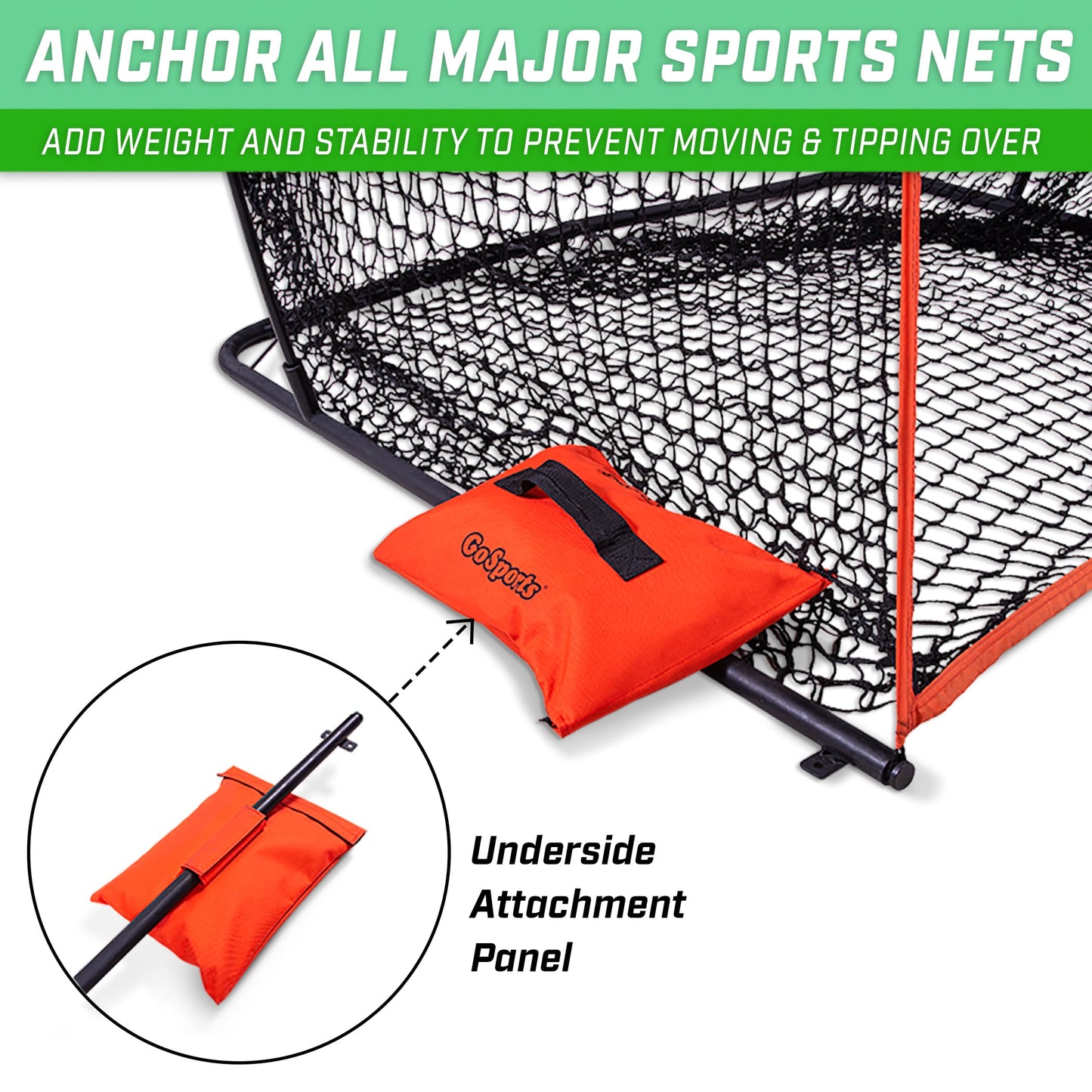 GoSports Sports Net Sandbags Set of 4 Weighted Anchors for Baseball Nets, Soccer Goals, Golf Nets, Football Nets, Hockey Nets and More, Orange