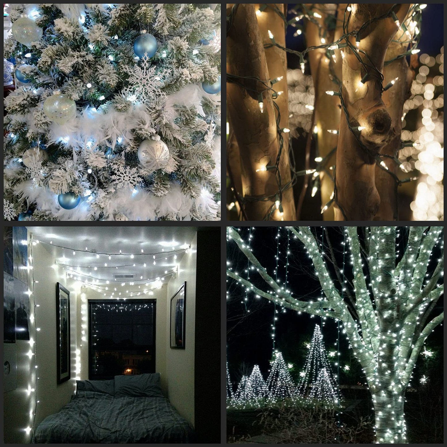 SWEET SHINE Cool White LED Christmas Lights 200 Count, Pack of 2 Sets 25 ft 100 LED Green Wire Mini String Lights Set (Cool White)