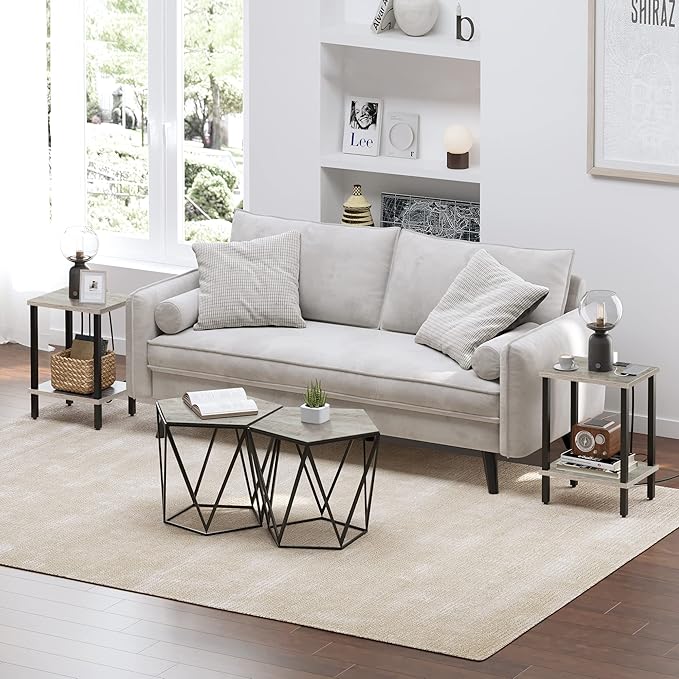 TUTOTAK End Table with Charging Station, Small Side Table, Nightstand Bedside
