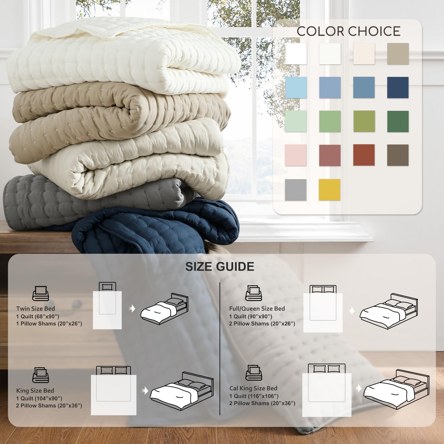 WDCOZY Beige Queen Size Quilts Bedding Sets with 2 Pillow Shams, Neutral Lightweight Soft Bedspread Coverlet, Quilted Blanket Thin Comforter Bed Cover for All Season, 3 Pieces, 90x90 inches