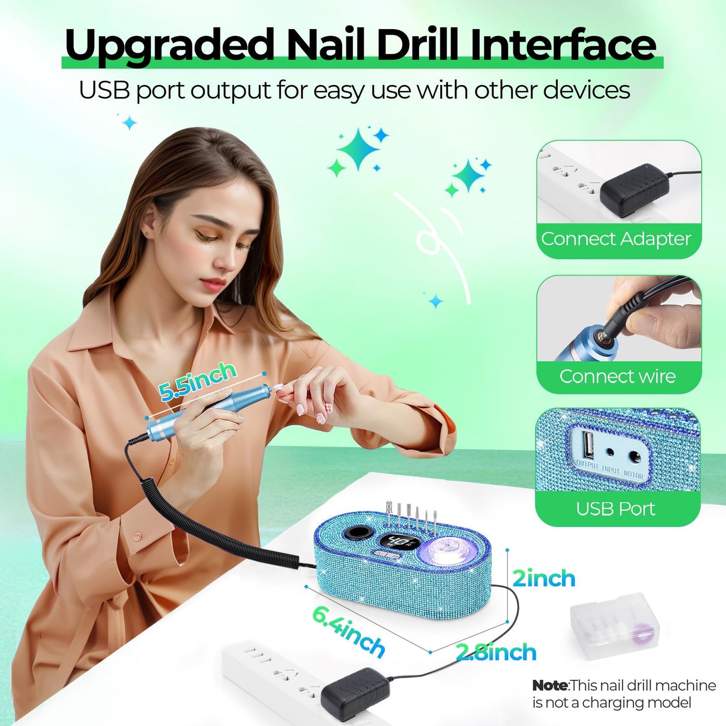 40000RPM Electric Nail File Drill Professional Kit, Drill Machine with LCD Display, Manicure Pedicure Polishing Acrylic Gel Nail Grinder for Salon, Home Use
