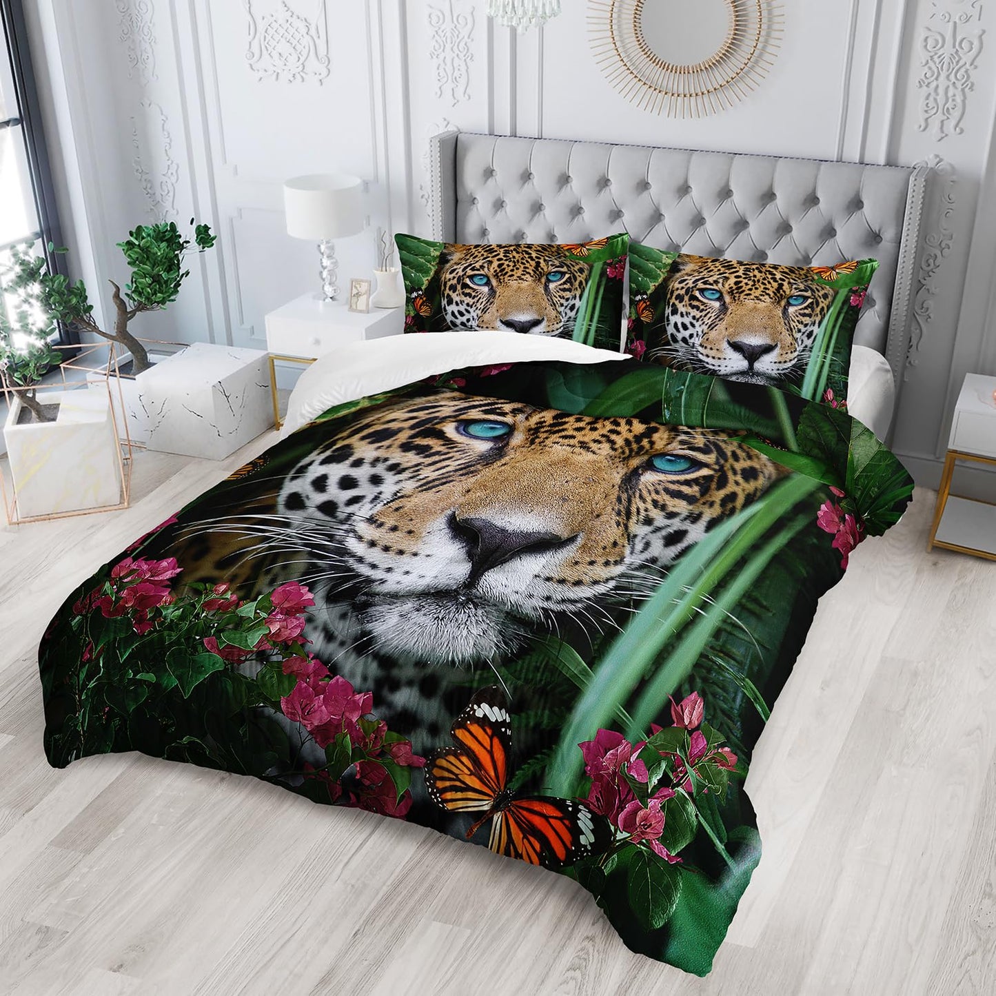 Nttopship Cheetah Print Comforter Set Leopard Comforter Set Twin Size,Wild Animal Print Comforter for Kids Teens and Adults Soft Microfiber All Season(1 Comforter & 2 Pillowcases)