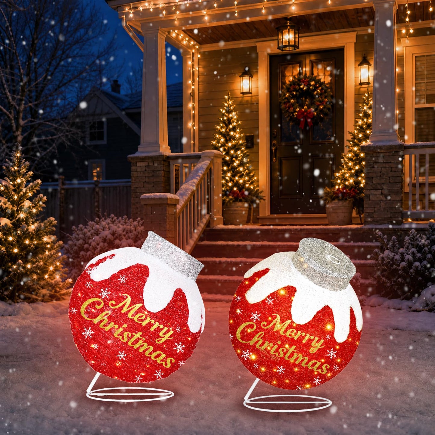Outdoor Christmas Ball Ornaments, Collapsible Pop-Up Lighted Christmas Decorations with 80 Bright LED Lights, 8 Light Modes, Weatherproof Pre Lit Large Holiday Ball Decor for Yard, Lawn, Home(Red)