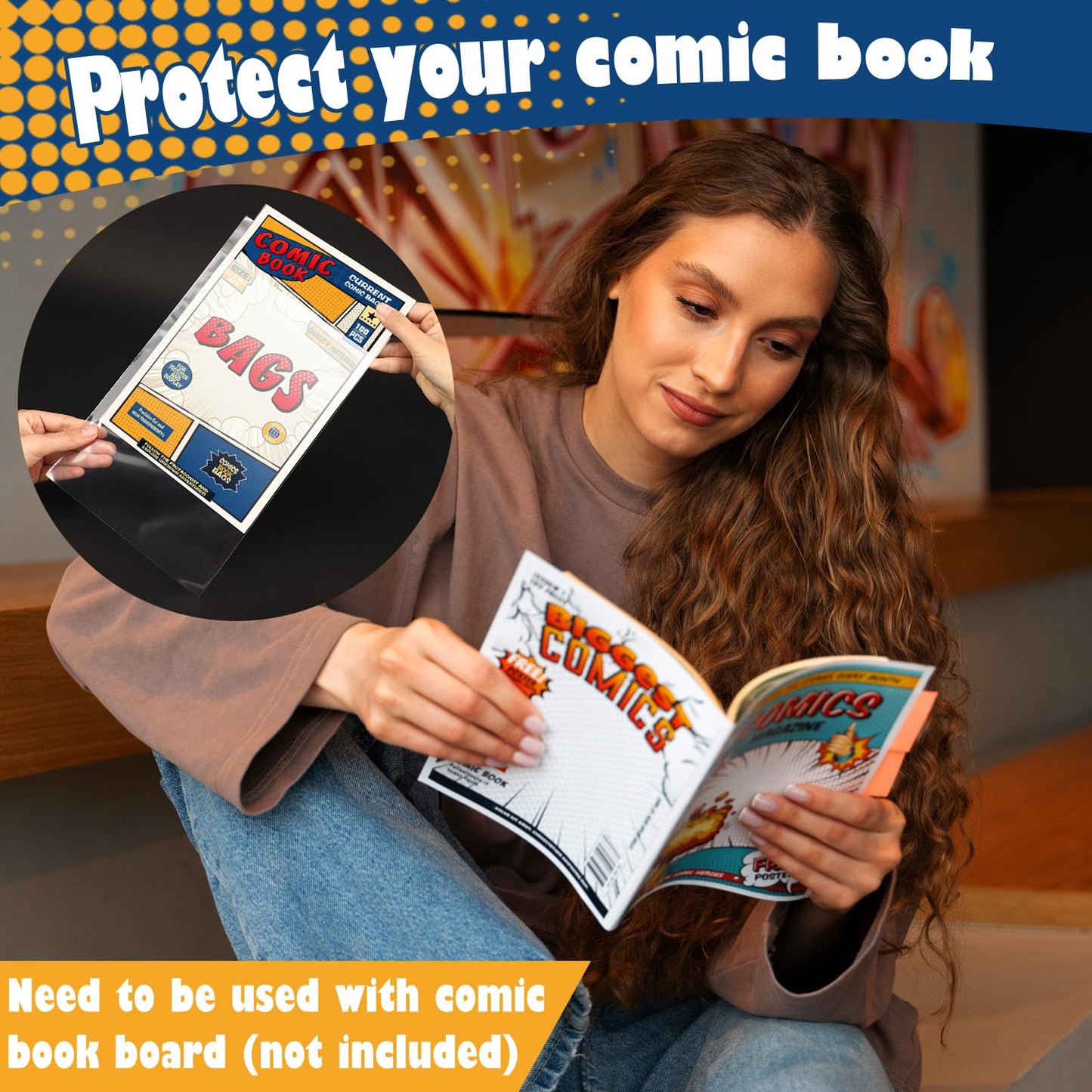 100 Count Comic Book Bags, Current Size Comic Bags 7.2 X 10.5 inch Transparent Acid-Free and Reusable Comic Book Sleeves for Regular Comics